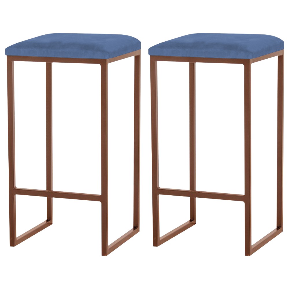 Kit 2 Banqueta Decorativa Billie Base Bronze Suede Azul Marinho G41 - Gran Belo