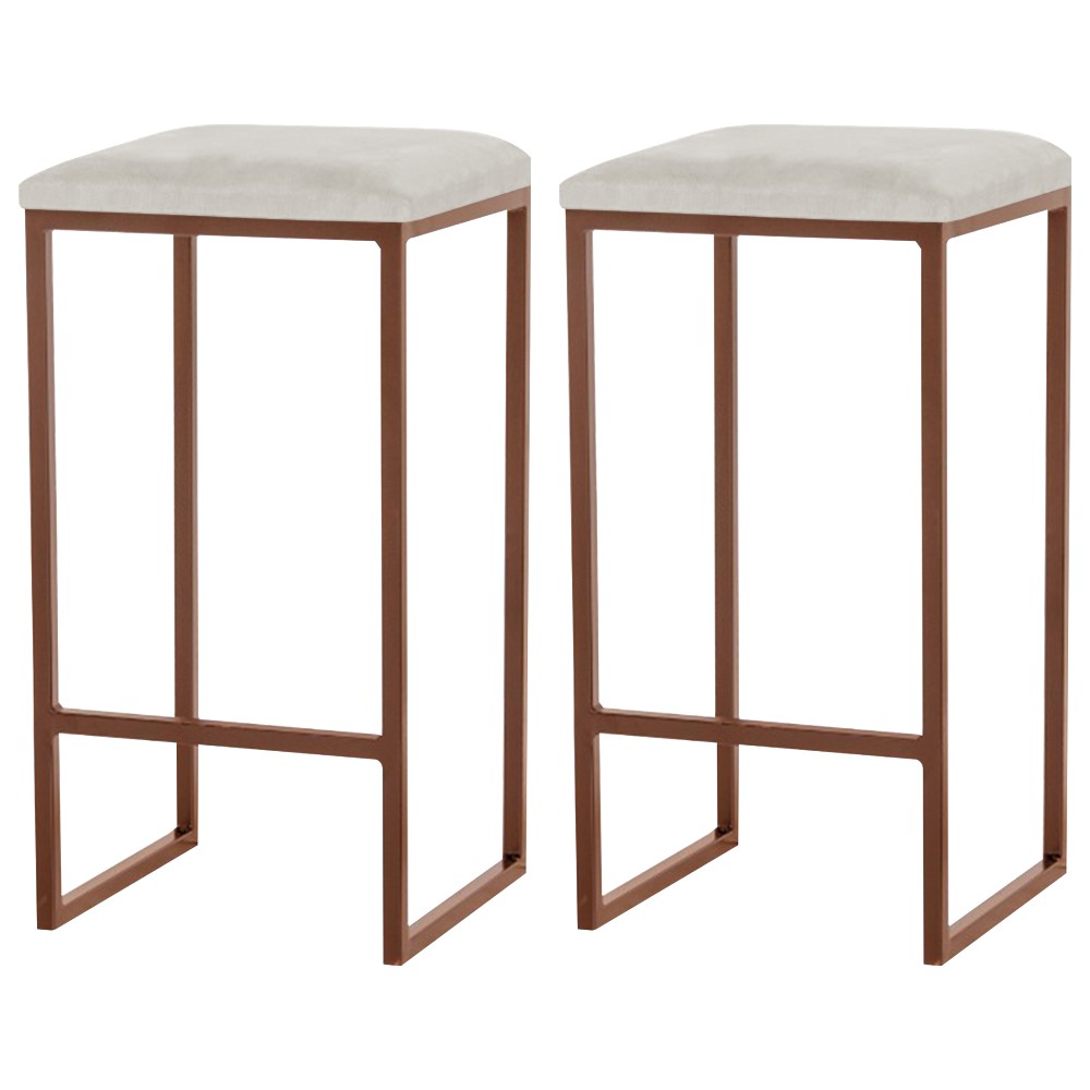 Kit 2 Banqueta Decorativa Billie Base Bronze Suede Bege G41 - Gran Belo