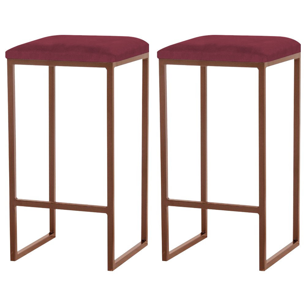 Kit 2 Banqueta Decorativa Billie Base Bronze Suede Bordô G41 - Gran Belo