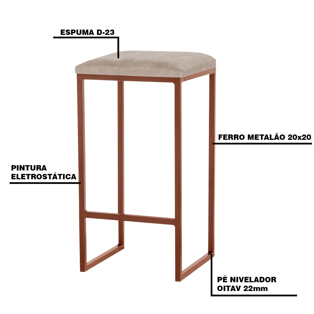 Kit 2 Banqueta Decorativa Billie Base Bronze Suede Cappuccino G41 - Gran Belo