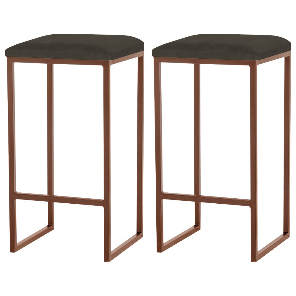 Kit 2 Banqueta Decorativa Billie Base Bronze Suede Marrom G41 - Gran Belo