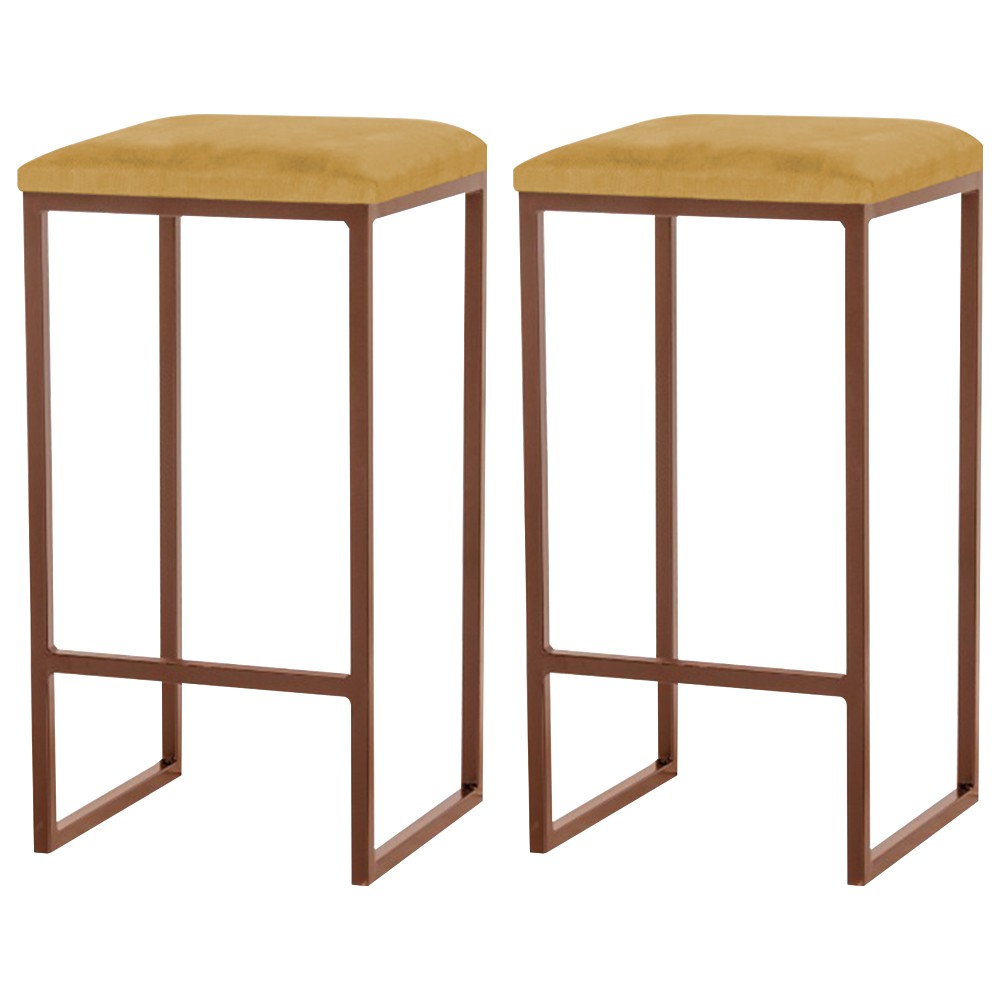 Kit 2 Banqueta Decorativa Billie Base Bronze Suede Mostarda G41 - Gran Belo