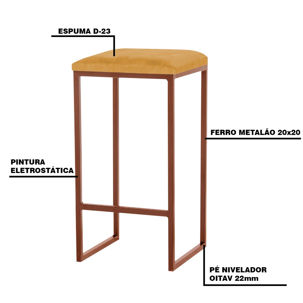 Kit 2 Banqueta Decorativa Billie Base Bronze Suede Mostarda G41 - Gran Belo