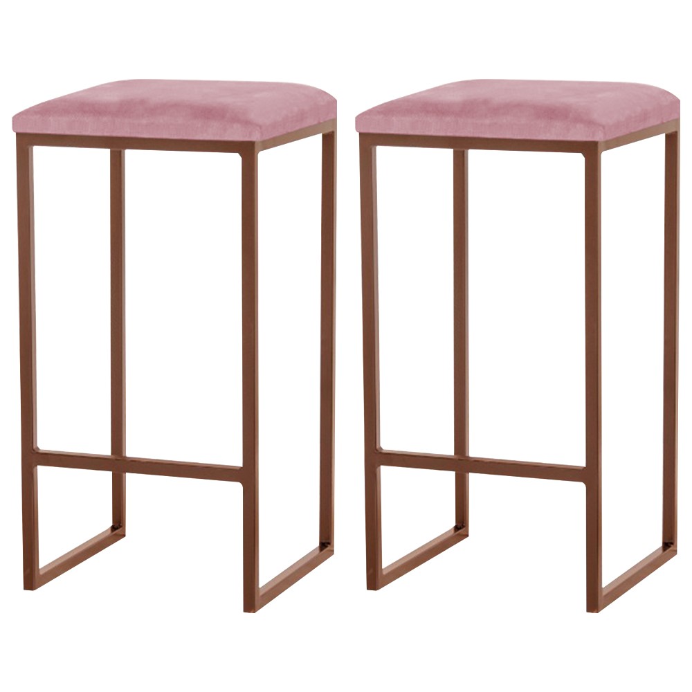 Kit 2 Banqueta Decorativa Billie Base Bronze Suede Rosa G41 - Gran Belo