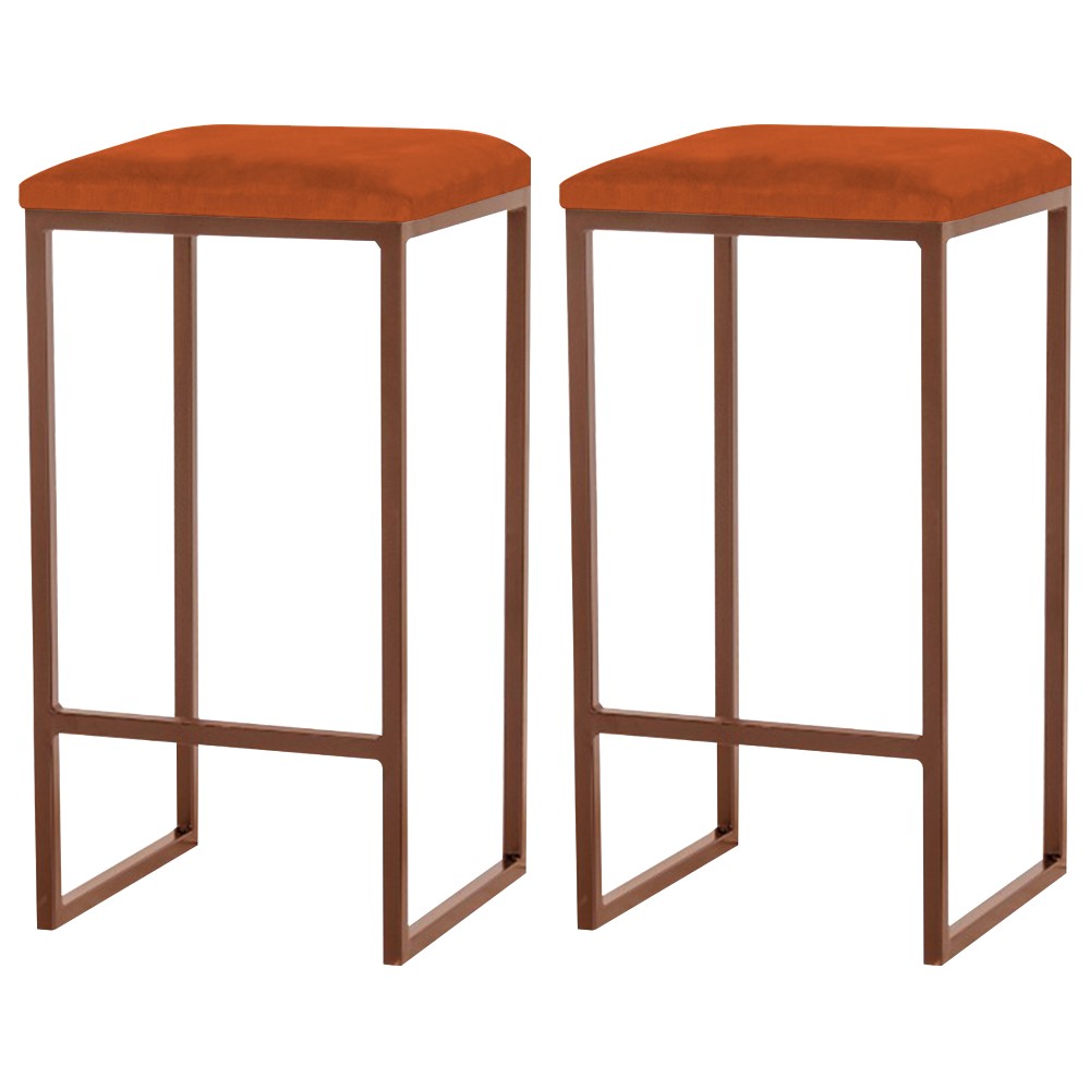 Kit 2 Banqueta Decorativa Billie Base Bronze Suede Telha G41 - Gran Belo