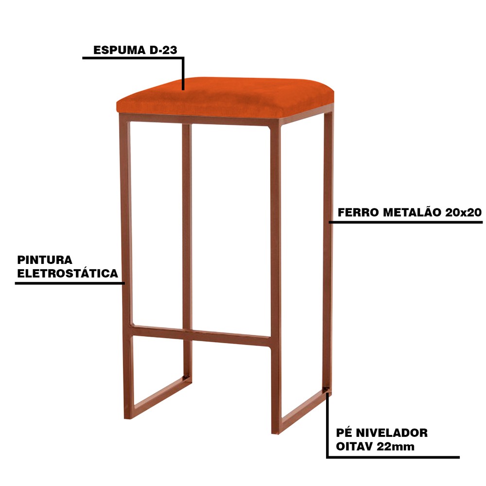 Kit 2 Banqueta Decorativa Billie Base Bronze Suede Telha G41 - Gran Belo