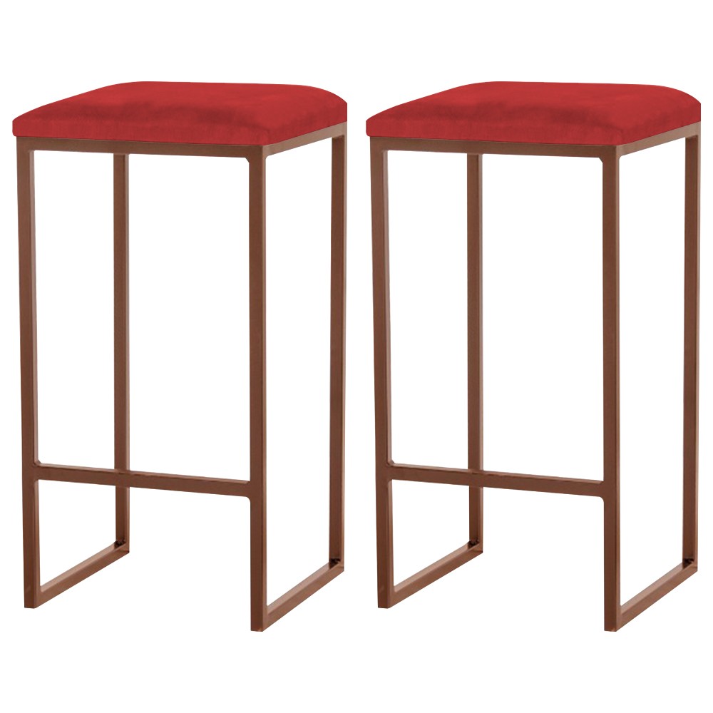 Kit 2 Banqueta Decorativa Billie Base Bronze Suede Vermelho G41 - Gran Belo