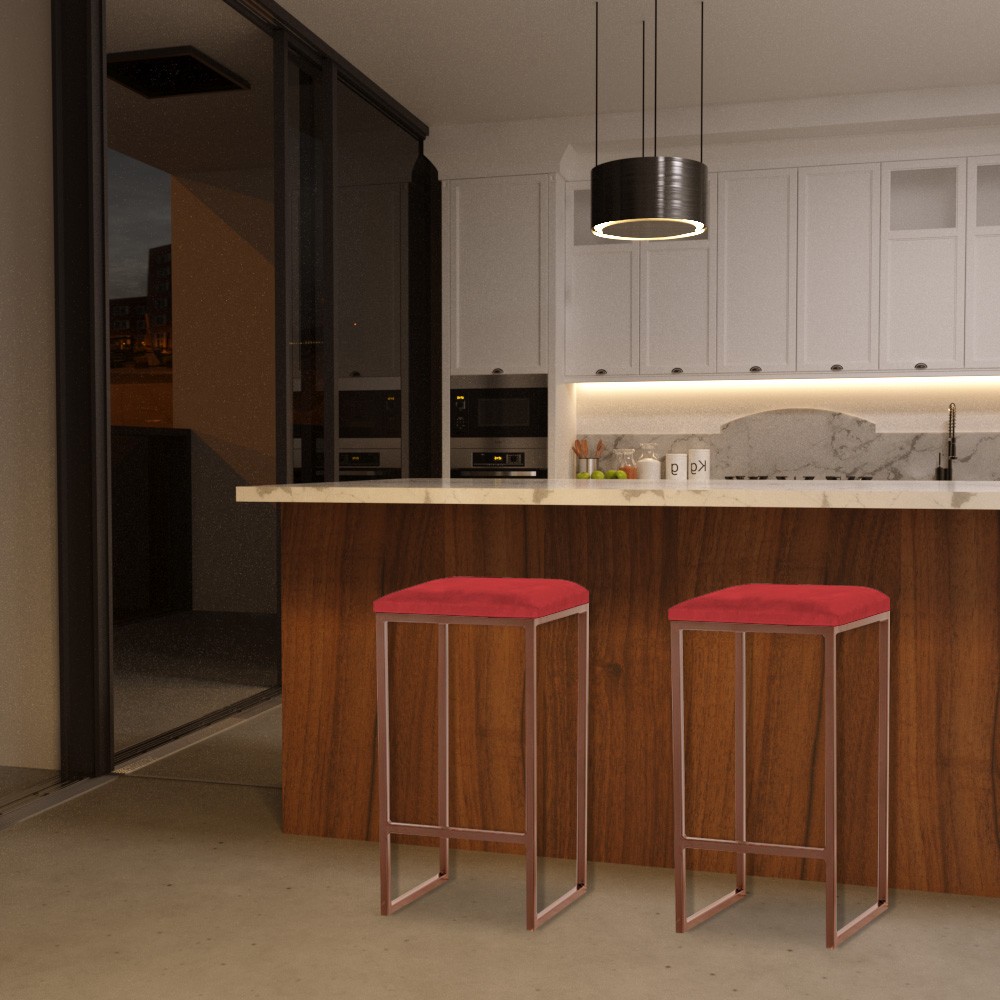 Kit 2 Banqueta Decorativa Billie Base Bronze Suede Vermelho G41 - Gran Belo