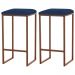 Kit 2 Banqueta Decorativa Billie Base Bronze Veludo Azul G41 - Gran Belo