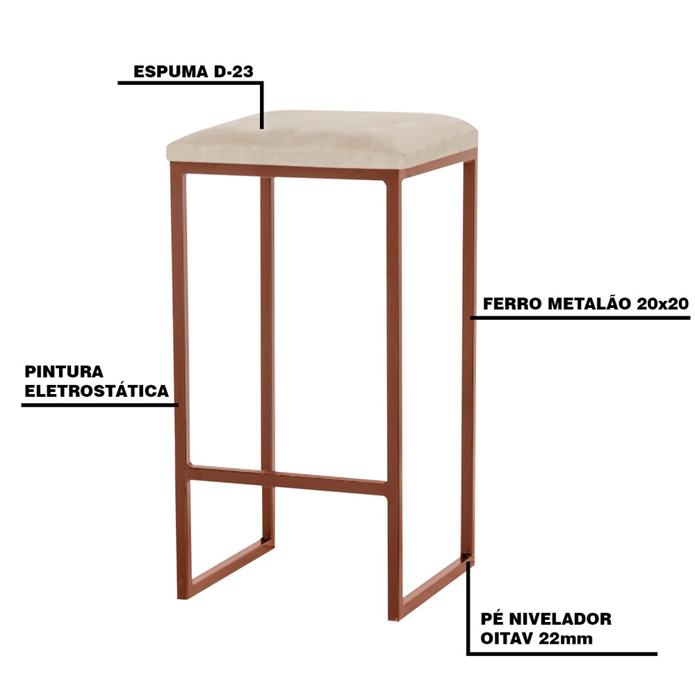 Kit 2 Banqueta Decorativa Billie Base Bronze Veludo Bege G41 - Gran Belo
