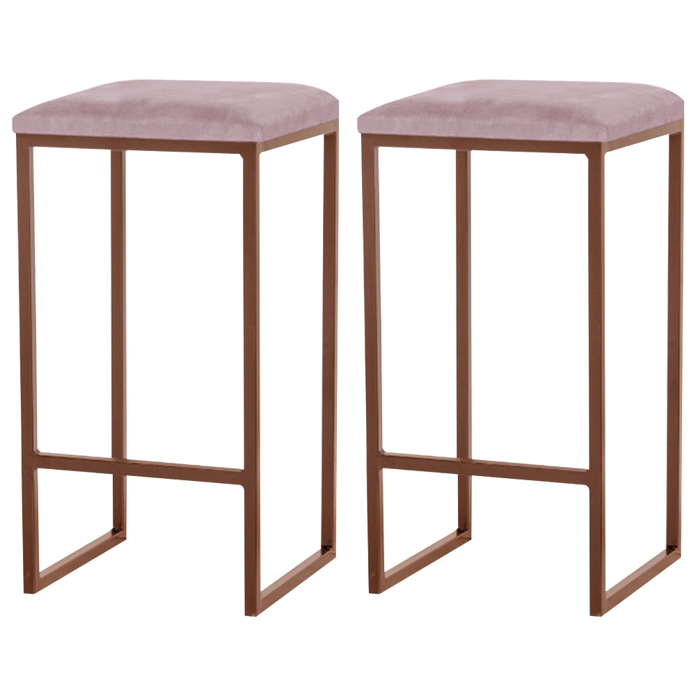 Kit 2 Banqueta Decorativa Billie Base Bronze Veludo Rosê G41 - Gran Belo