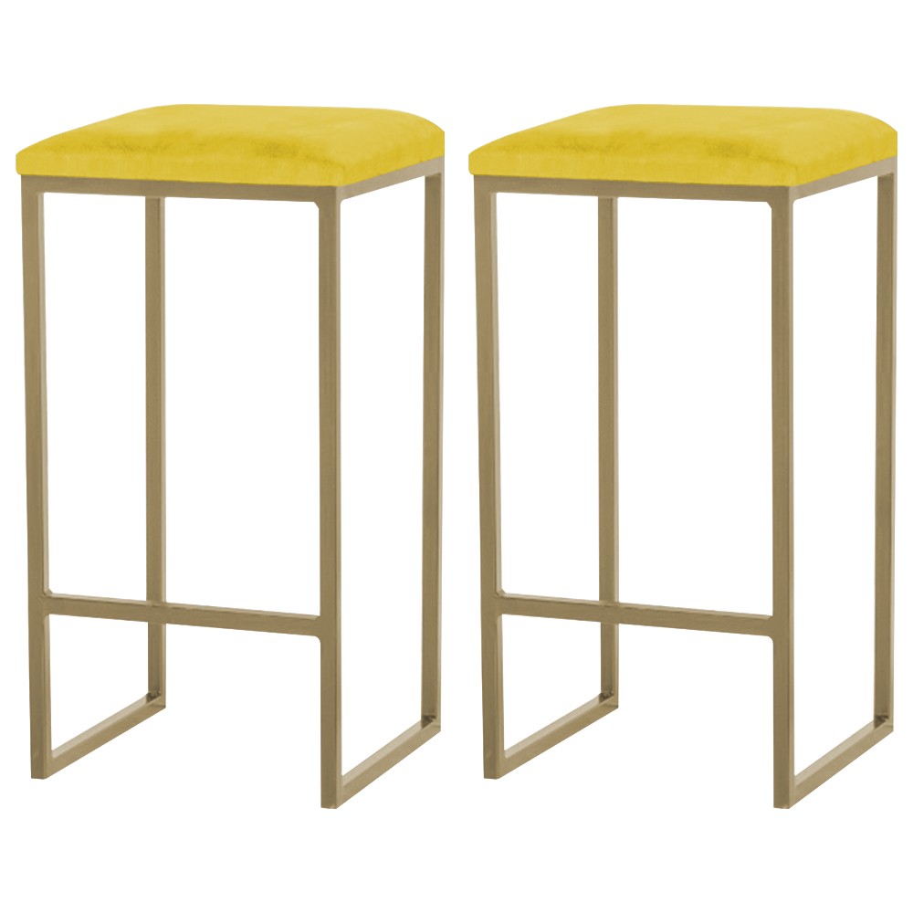 Kit 2 Banqueta Decorativa Billie Base Gold Suede Amarelo G41 - Gran Belo