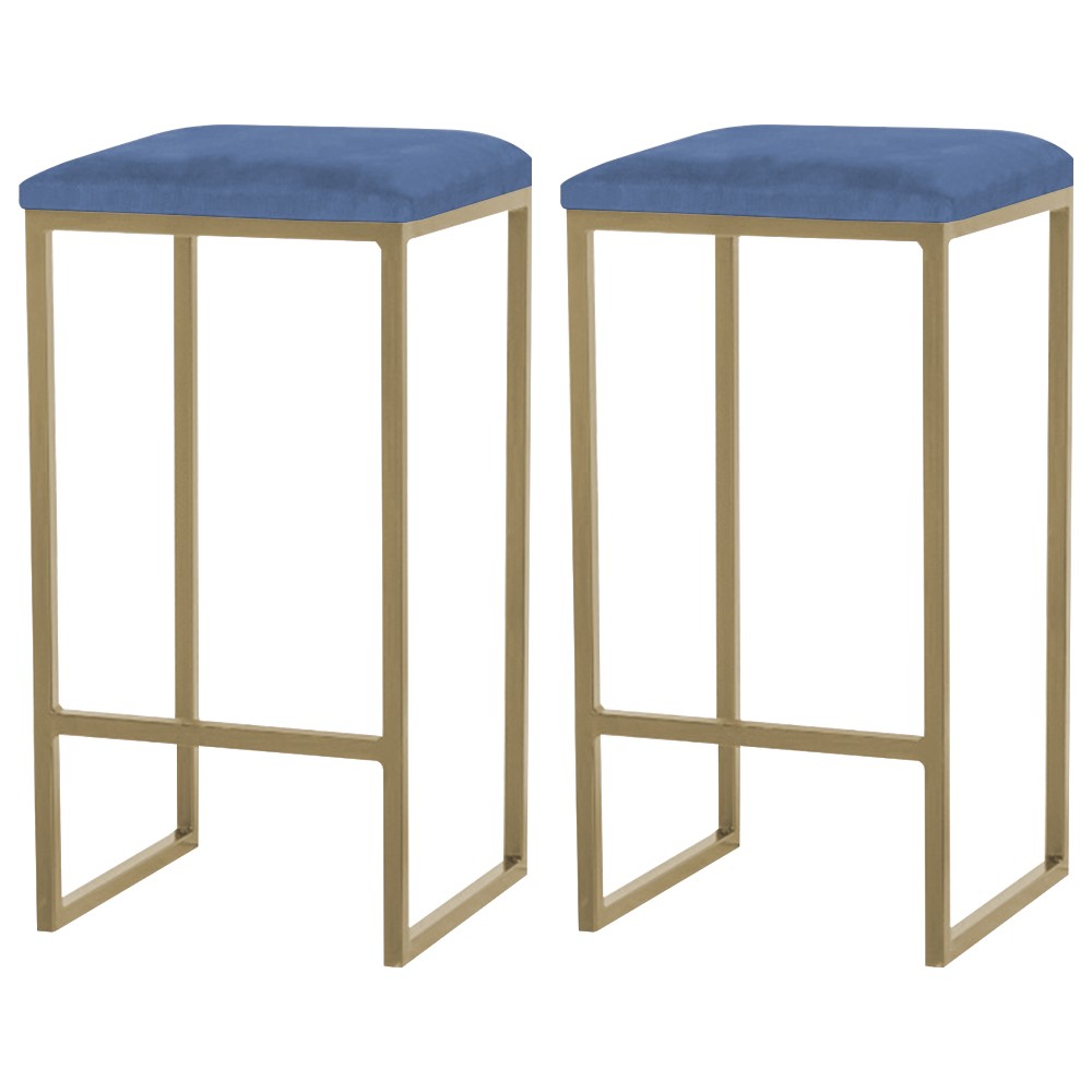 Kit 2 Banqueta Decorativa Billie Base Gold Suede Azul Marinho - Gran Belo
