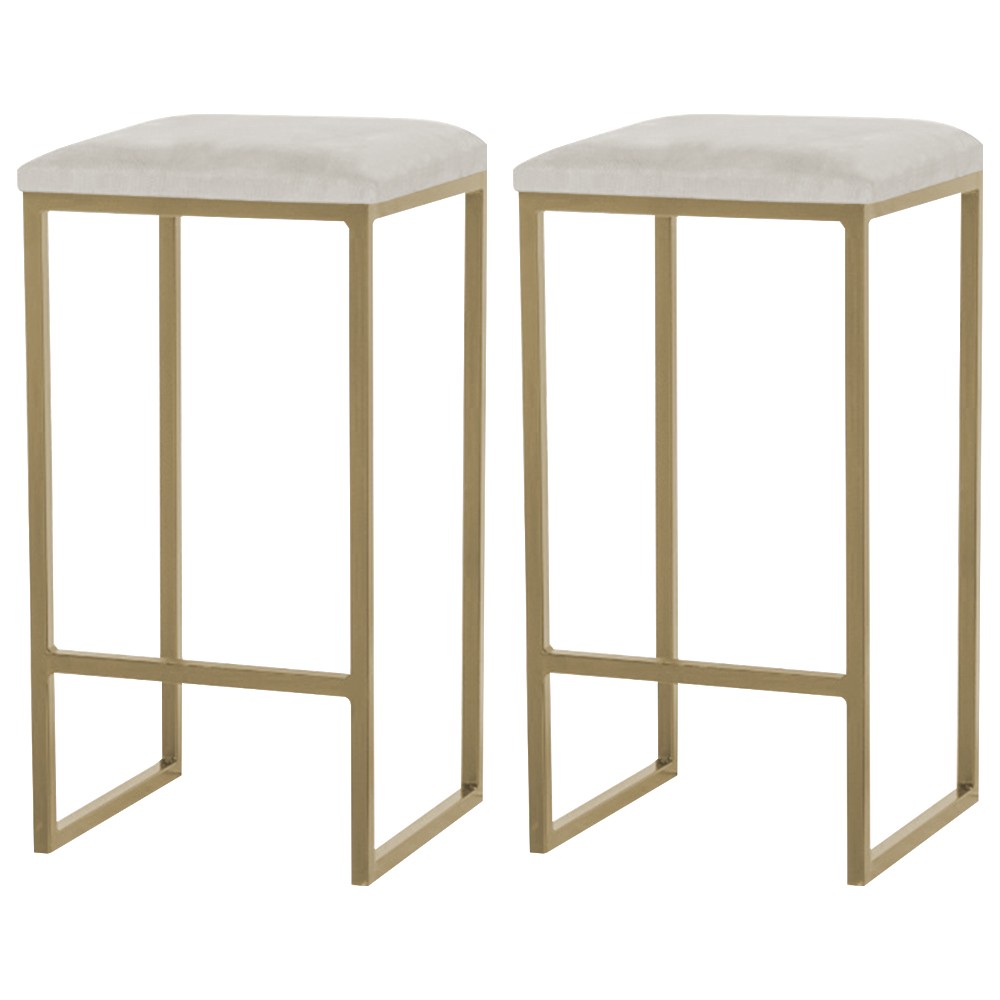 Kit 2 Banqueta Decorativa Billie Base Gold Suede Bege G41 - Gran Belo