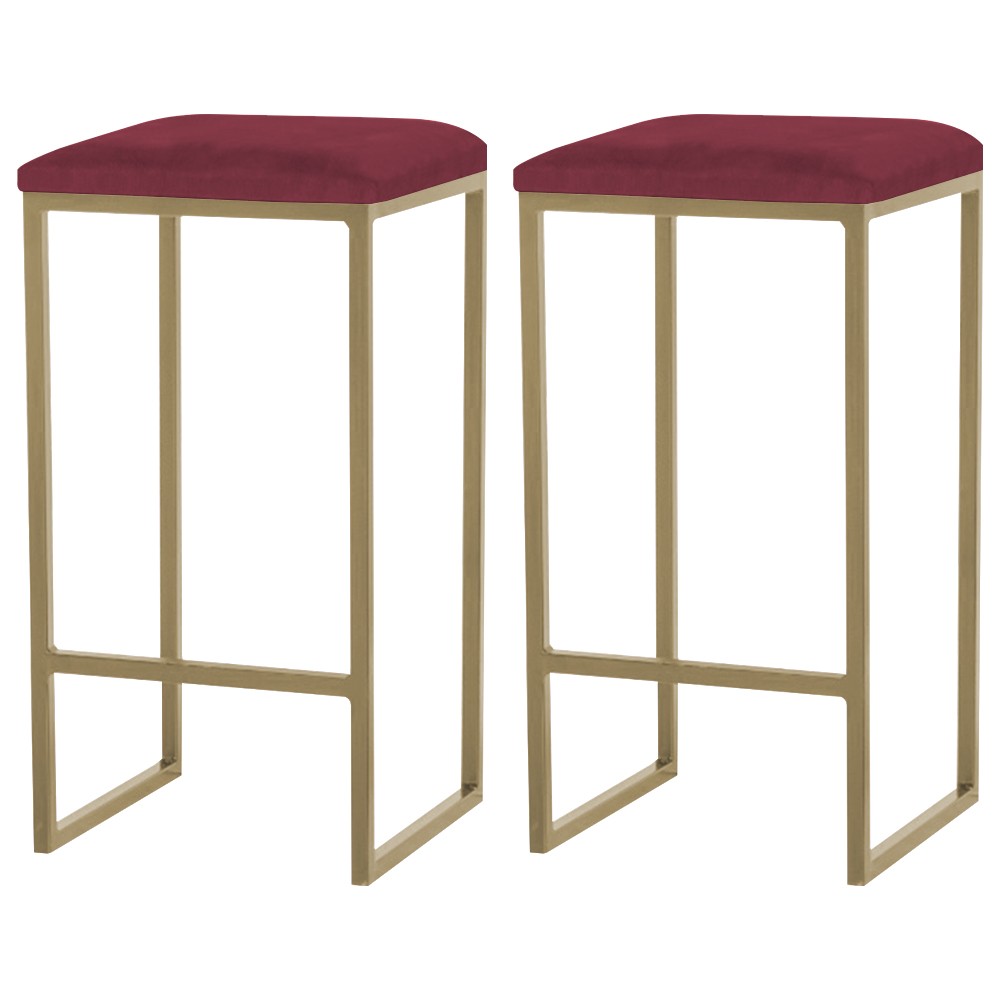 Kit 2 Banqueta Decorativa Billie Base Gold Suede Bordô G41 - Gran Belo