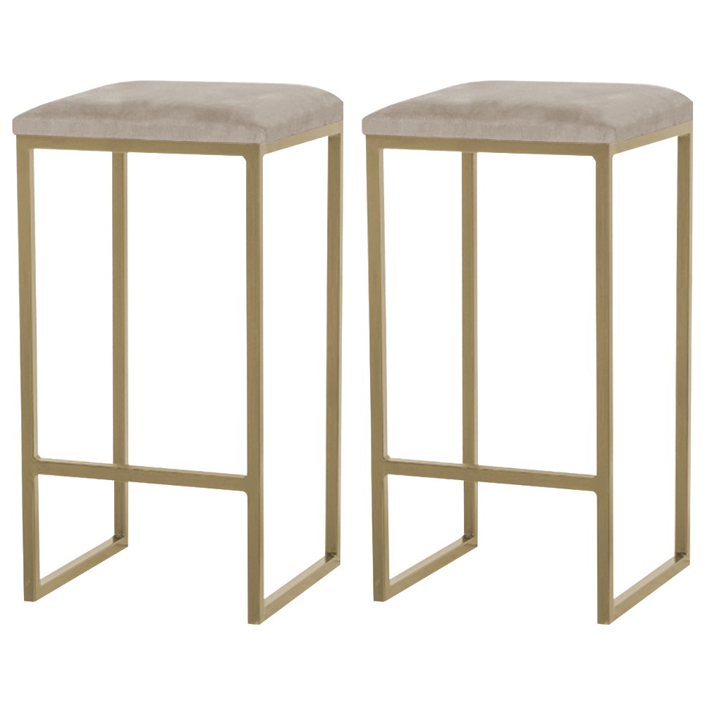 Kit 2 Banqueta Decorativa Billie Base Gold Suede Cappuccino G41 - Gran Belo