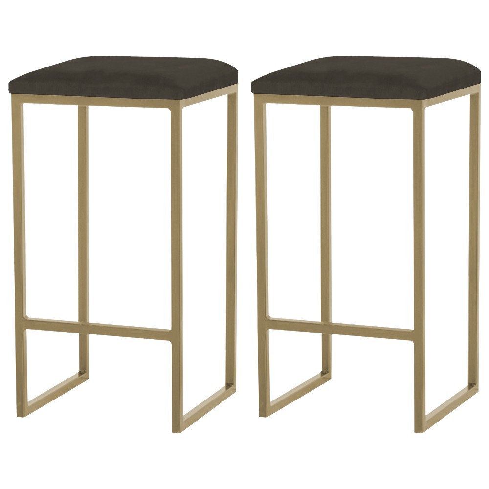 Kit 2 Banqueta Decorativa Billie Base Gold Suede Marrom G41 - Gran Belo