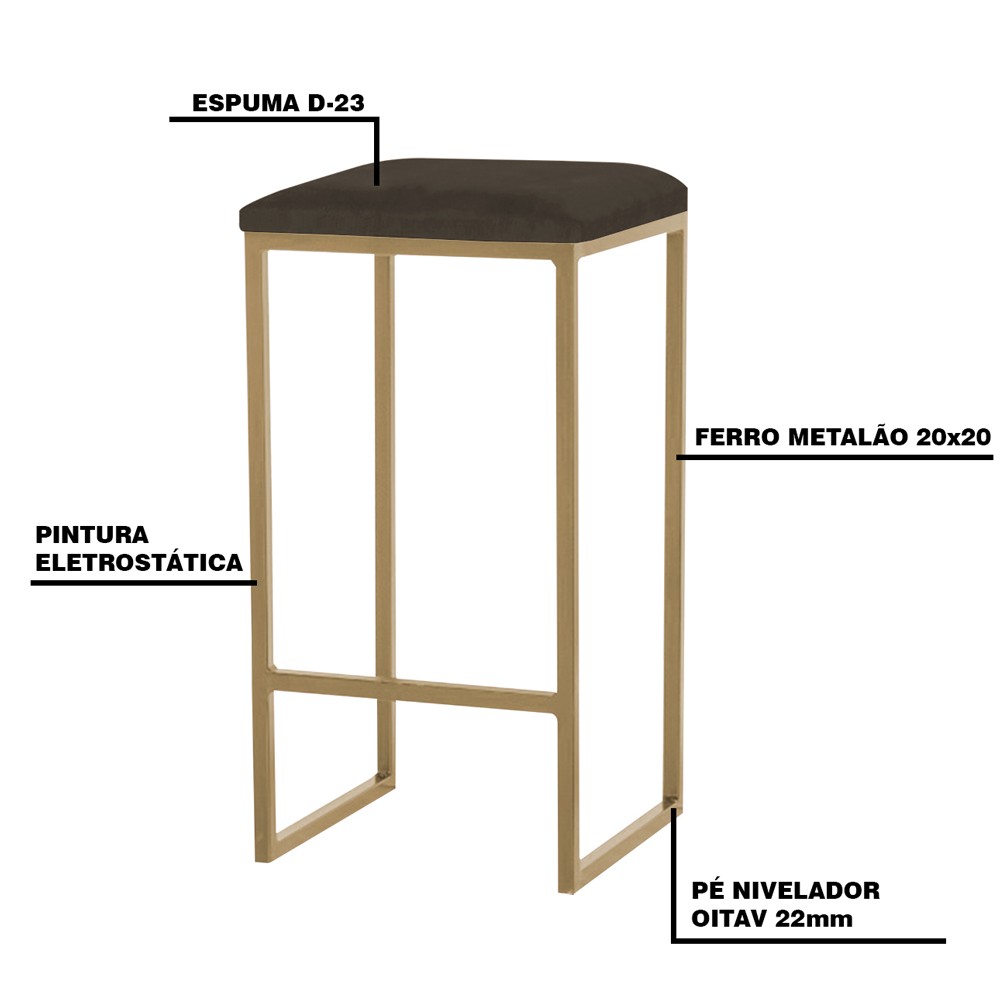 Kit 2 Banqueta Decorativa Billie Base Gold Suede Marrom G41 - Gran Belo