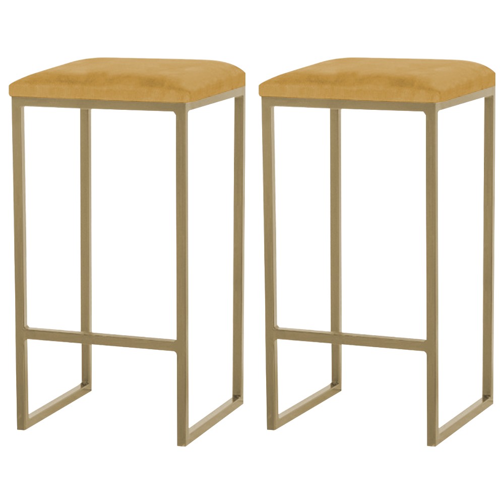 Kit 2 Banqueta Decorativa Billie Base Gold Suede Mostarda G41 - Gran Belo