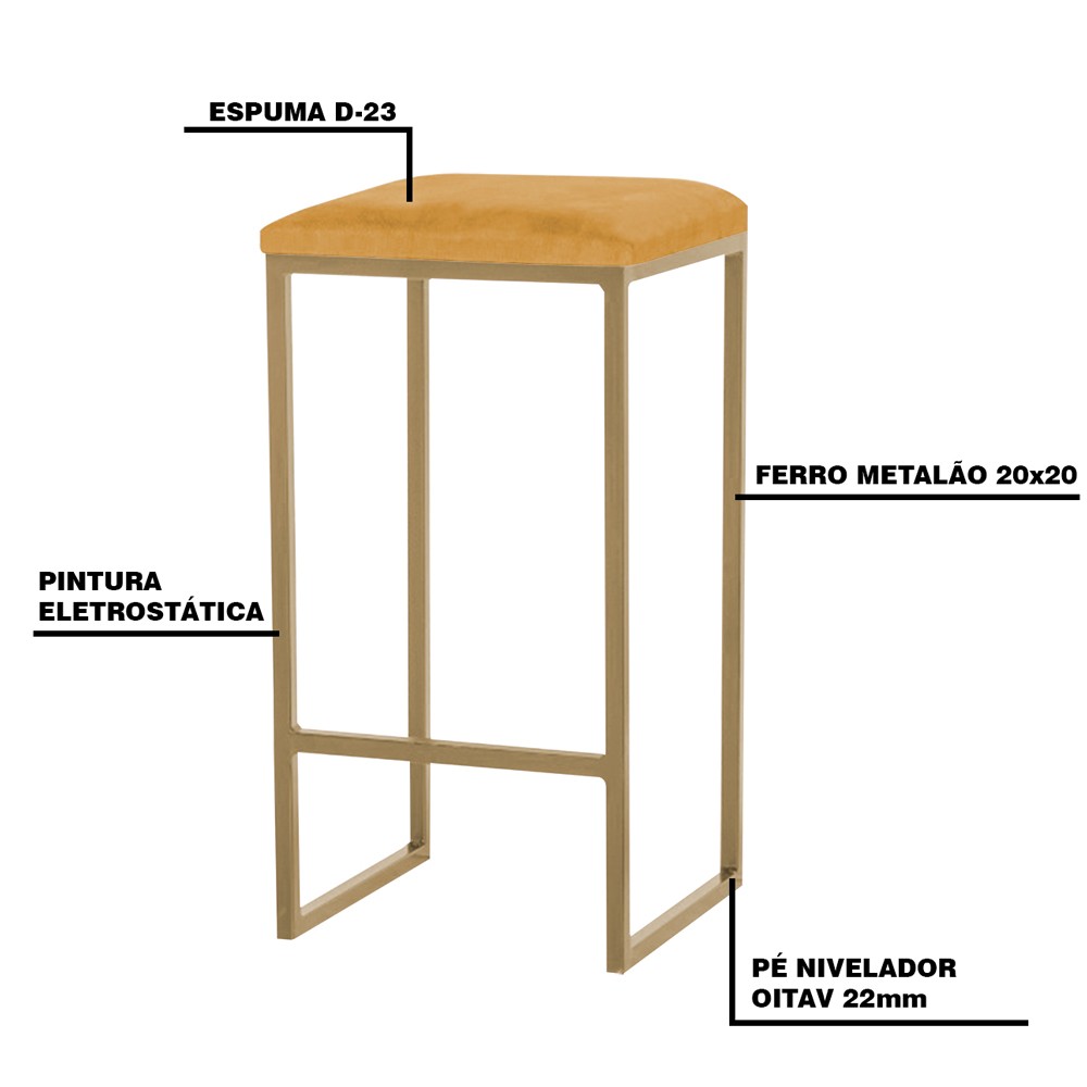 Kit 2 Banqueta Decorativa Billie Base Gold Suede Mostarda G41 - Gran Belo