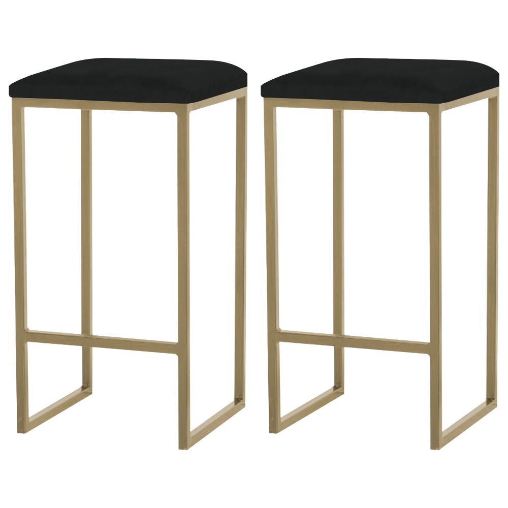Kit 2 Banqueta Decorativa Billie Base Gold Suede Preto G41 - Gran Belo