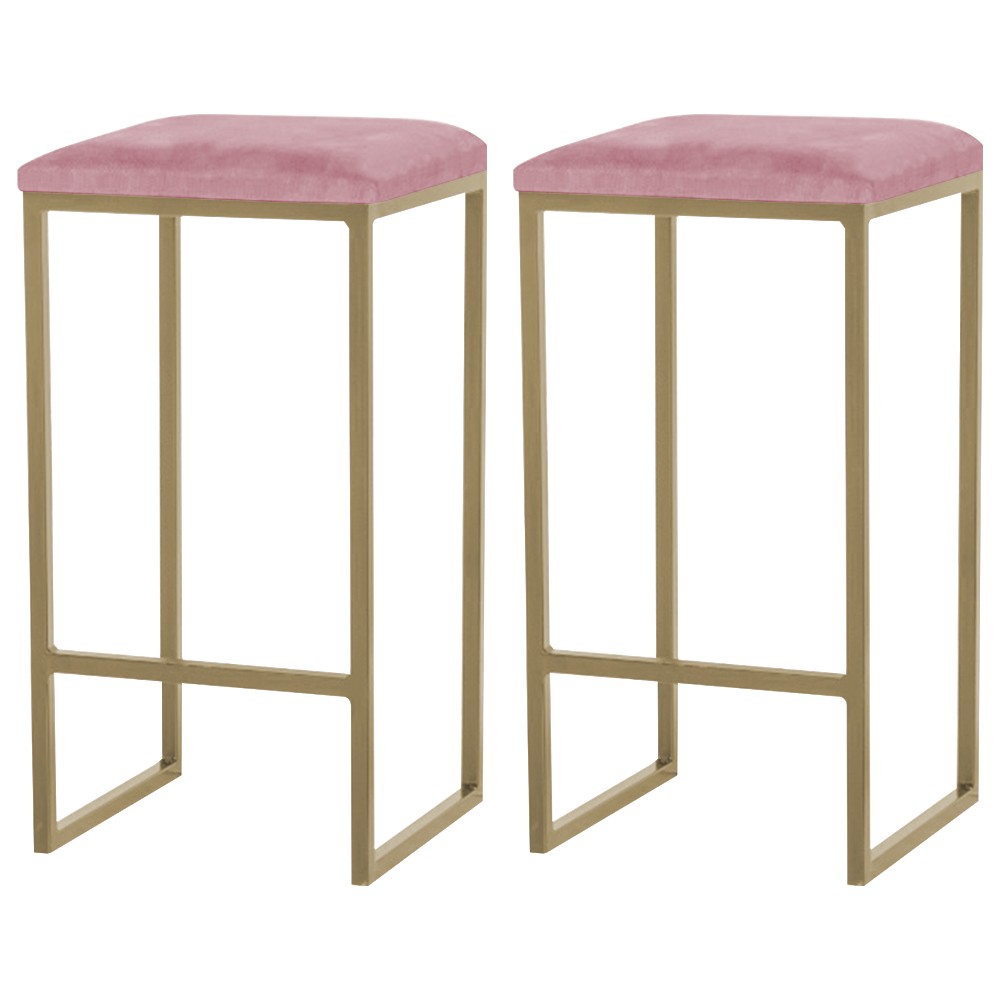Kit 2 Banqueta Decorativa Billie Base Gold Suede Rosa G41 - Gran Belo