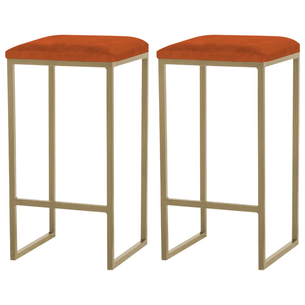 Kit 2 Banqueta Decorativa Billie Base Gold Suede Telha G41 - Gran Belo