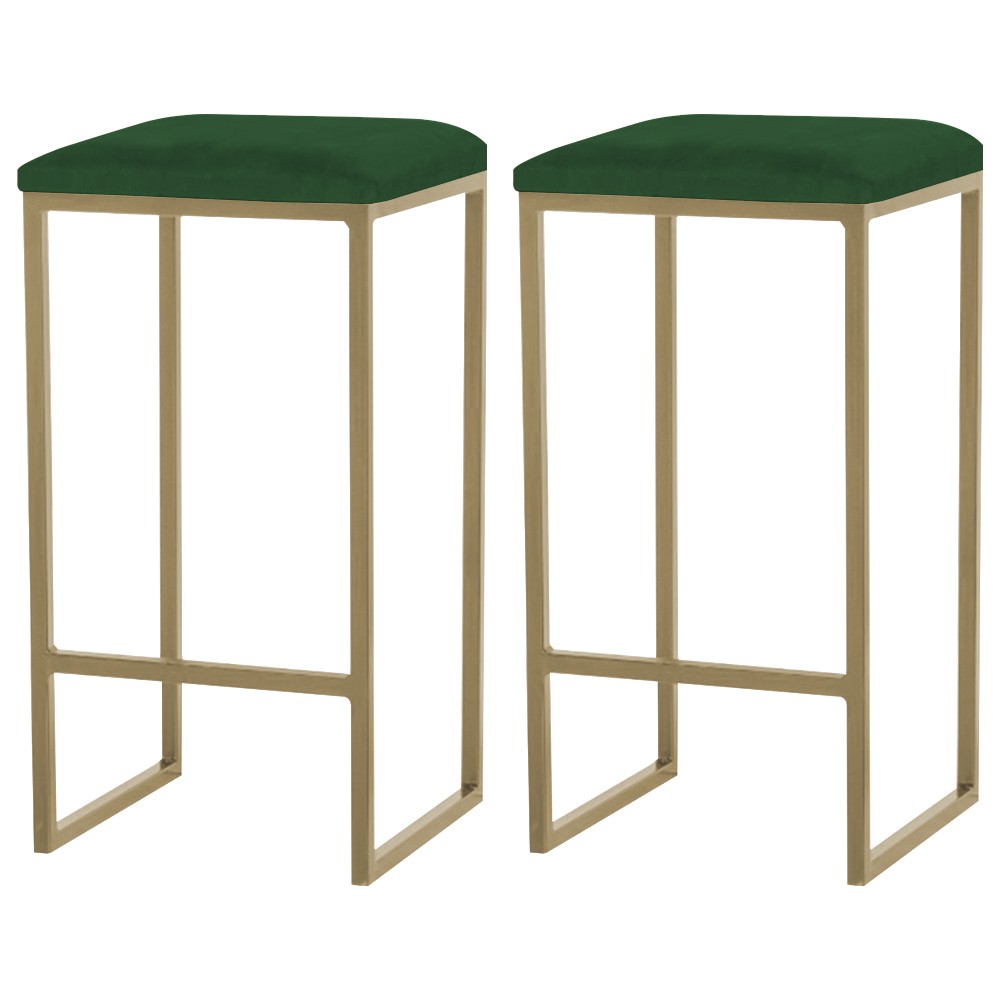 Kit 2 Banqueta Decorativa Billie Base Gold Suede Verde G41 - Gran Belo
