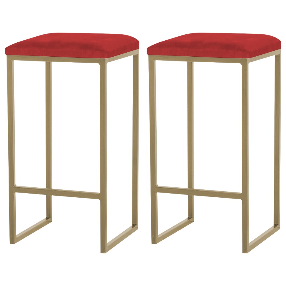 Kit 2 Banqueta Decorativa Billie Base Gold Suede Vermelho - Gran Belo