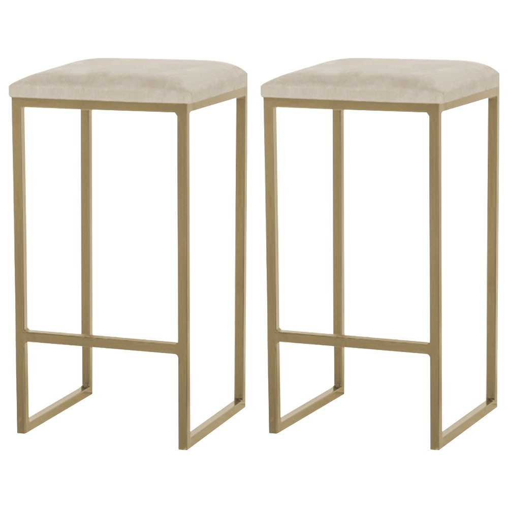 Kit 2 Banqueta Decorativa Billie Base Gold Veludo Bege - Gran Belo