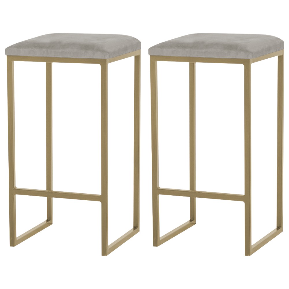 Kit 2 Banqueta Decorativa Billie Base Gold Veludo Cinza G41 - Gran Belo