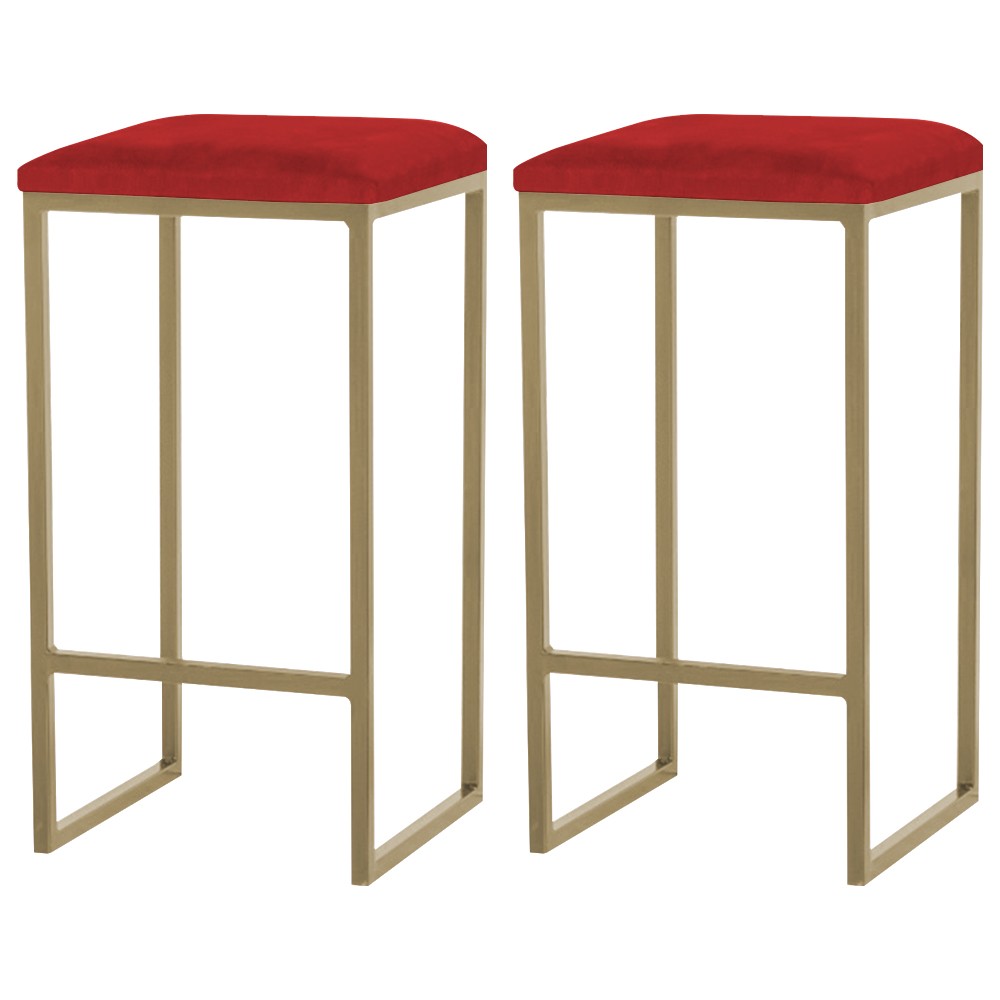 Kit 2 Banqueta Decorativa Billie Base Gold Veludo Vermelho G41 - Gran Belo