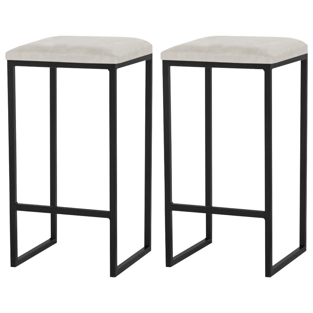 Kit 2 Banqueta Decorativa Billie Base Preta Suede Bege G41 - Gran Belo