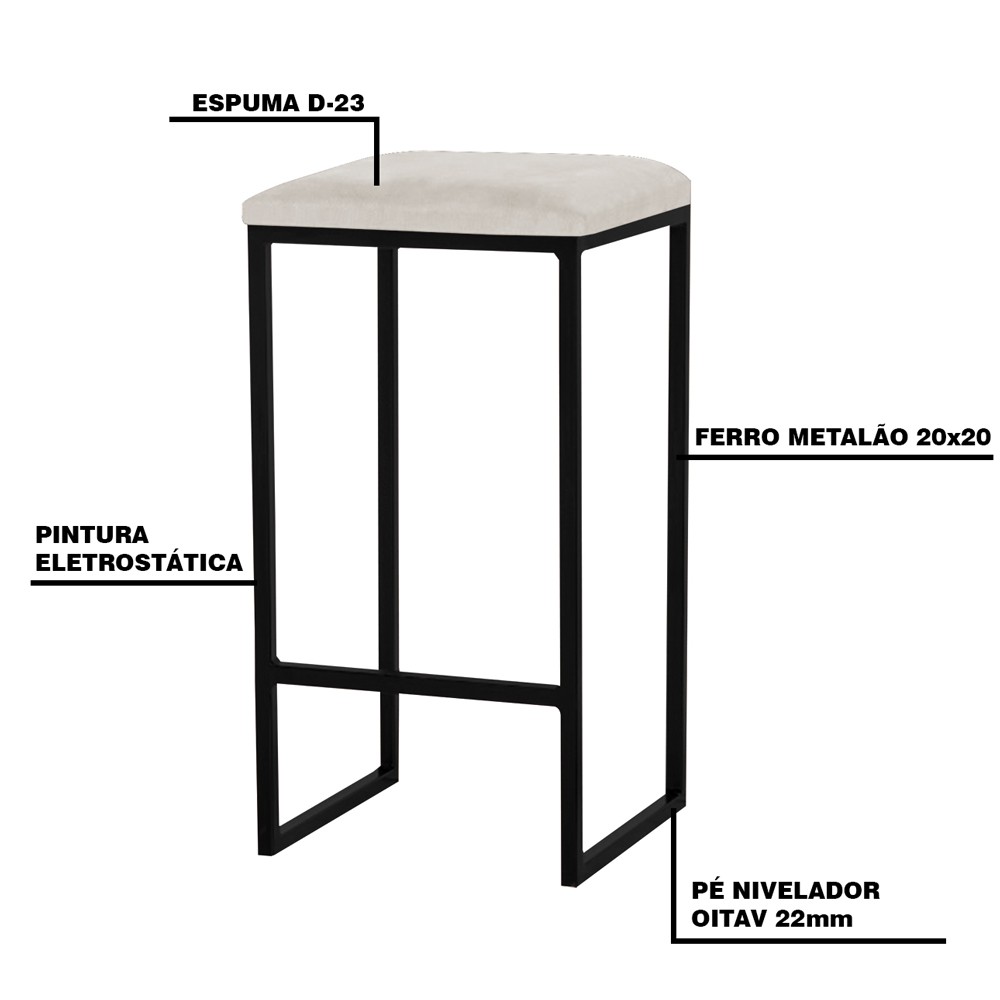 Kit 2 Banqueta Decorativa Billie Base Preta Suede Bege G41 - Gran Belo