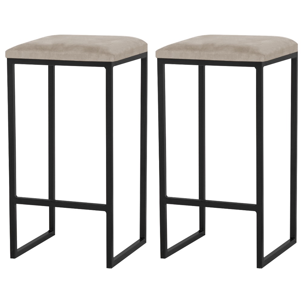 Kit 2 Banqueta Decorativa Billie Base Preta Suede Cappuccino G41 - Gran Belo