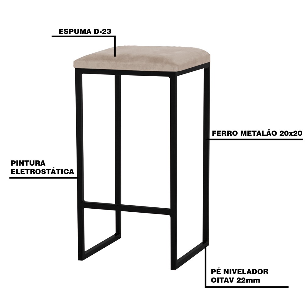 Kit 2 Banqueta Decorativa Billie Base Preta Suede Cappuccino G41 - Gran Belo