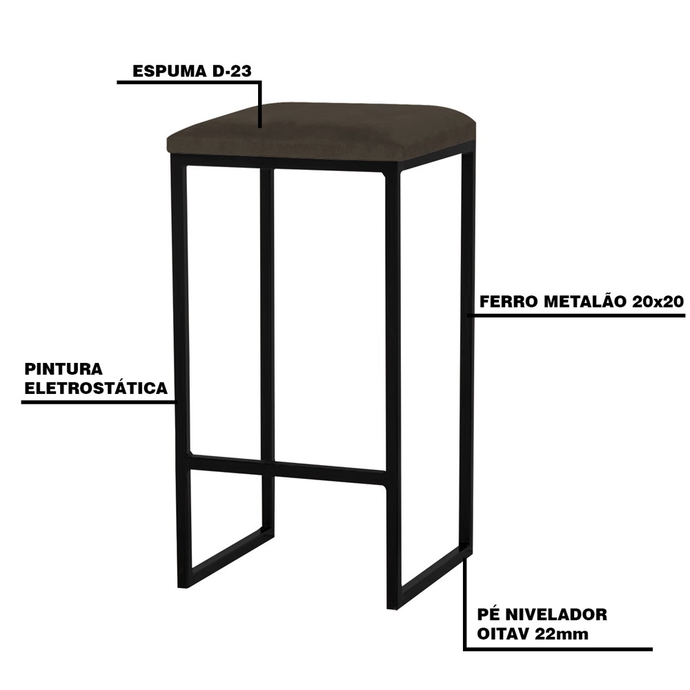 Kit 2 Banqueta Decorativa Billie Base Preta Suede Marrom G41 - Gran Belo