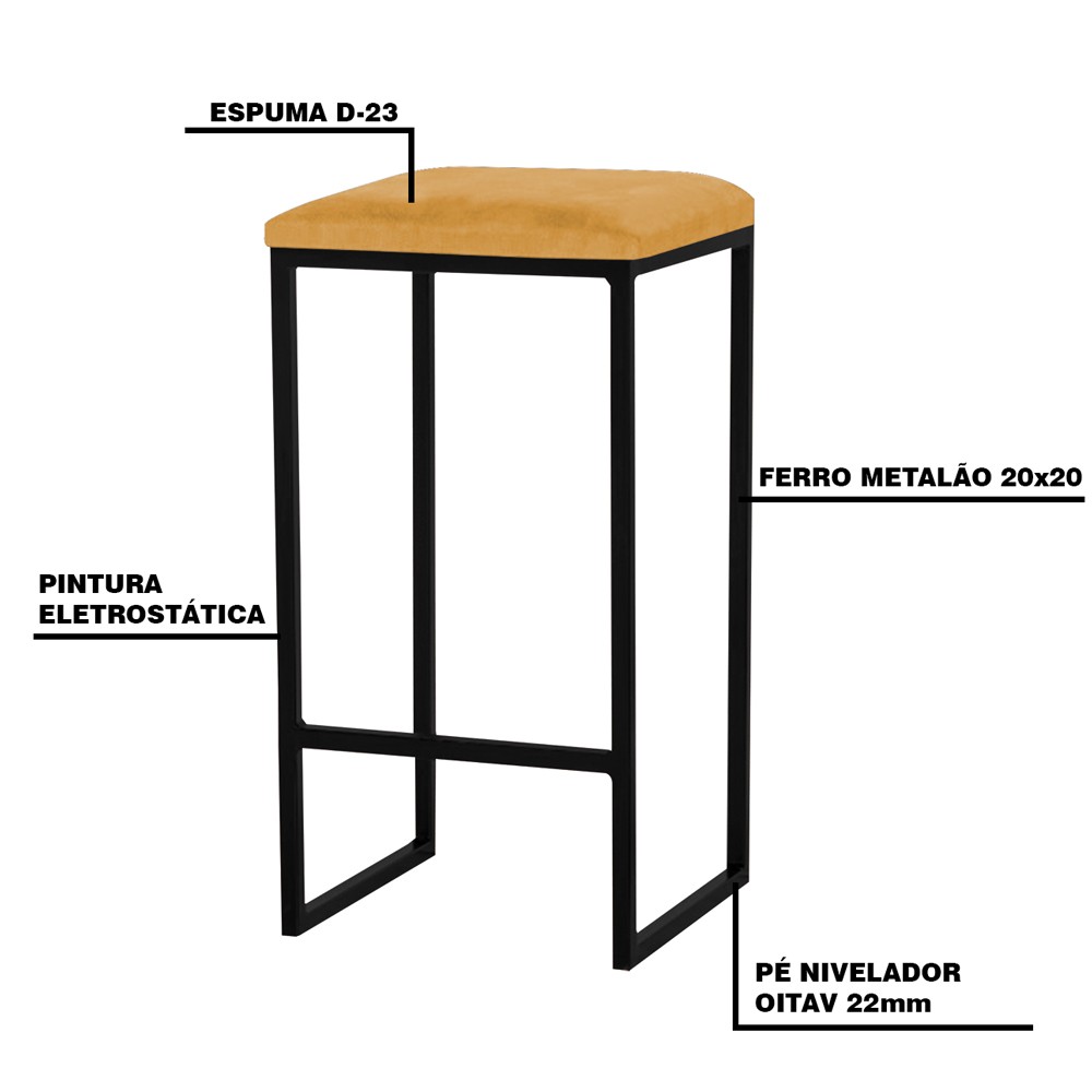 Kit 2 Banqueta Decorativa Billie Base Preta Suede Mostarda G41 - Gran Belo