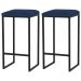 Kit 2 Banqueta Decorativa Billie Base Preta Veludo Azul G41 - Gran Belo