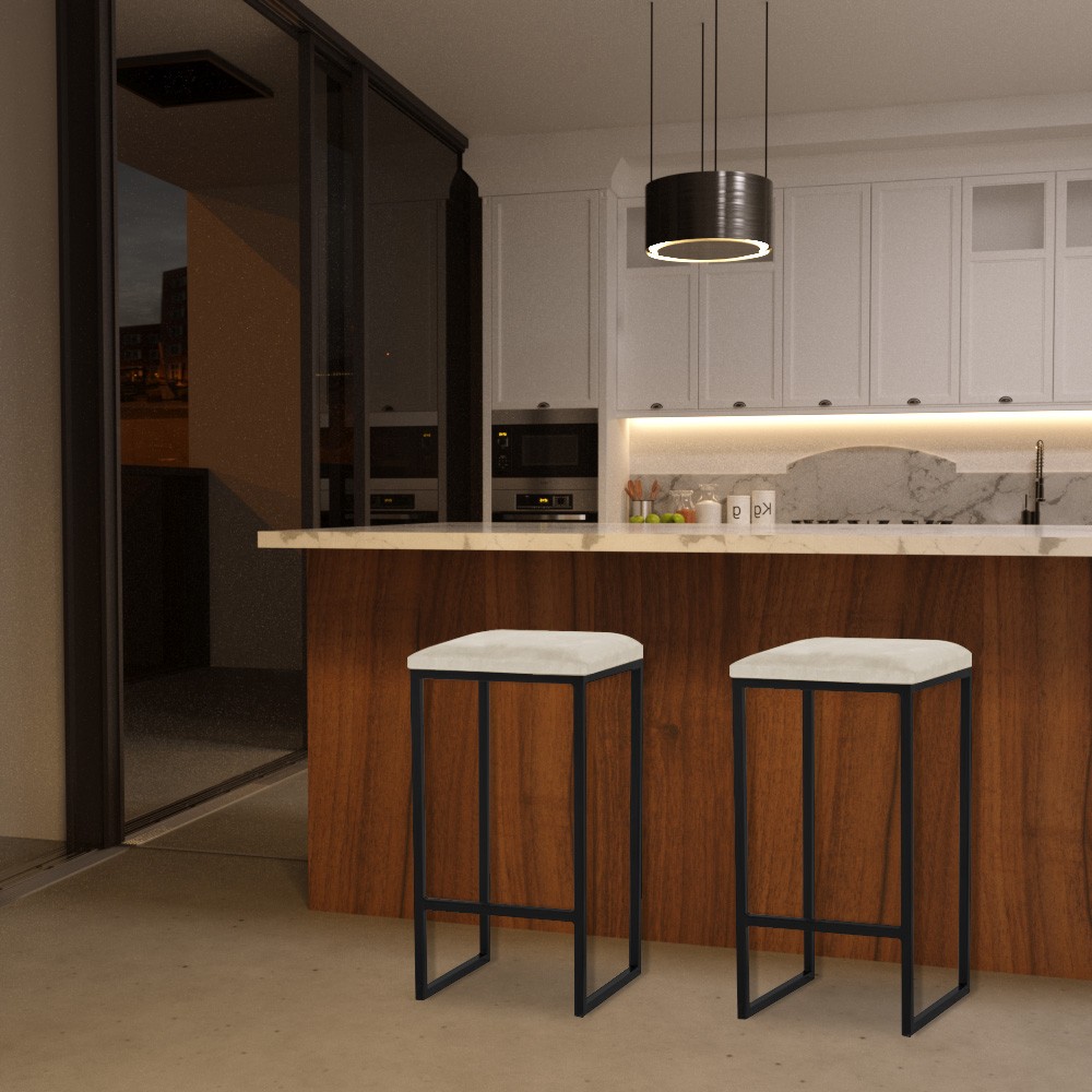 Kit 2 Banqueta Decorativa Billie Base Preta Veludo Bege G41 - Gran Belo