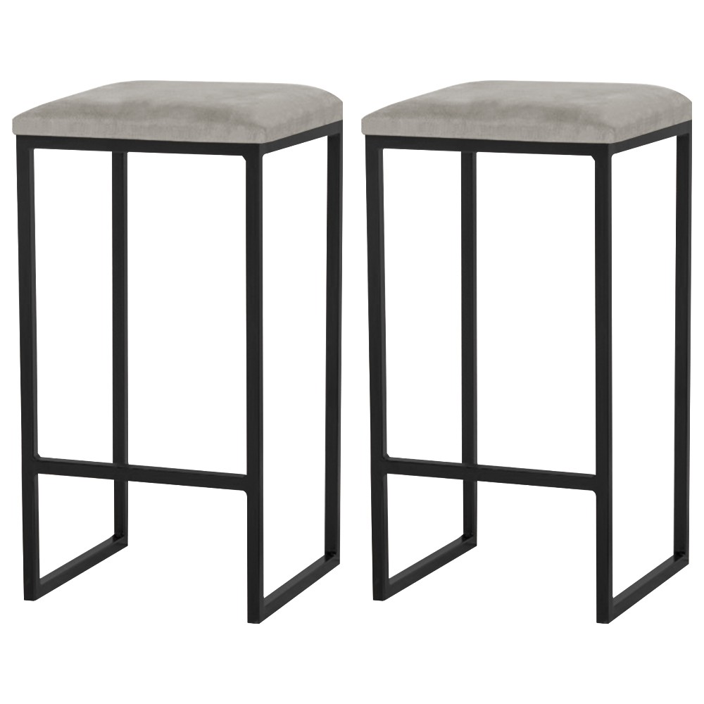Kit 2 Banqueta Decorativa Billie Base Preta Veludo Cinza - Gran Belo