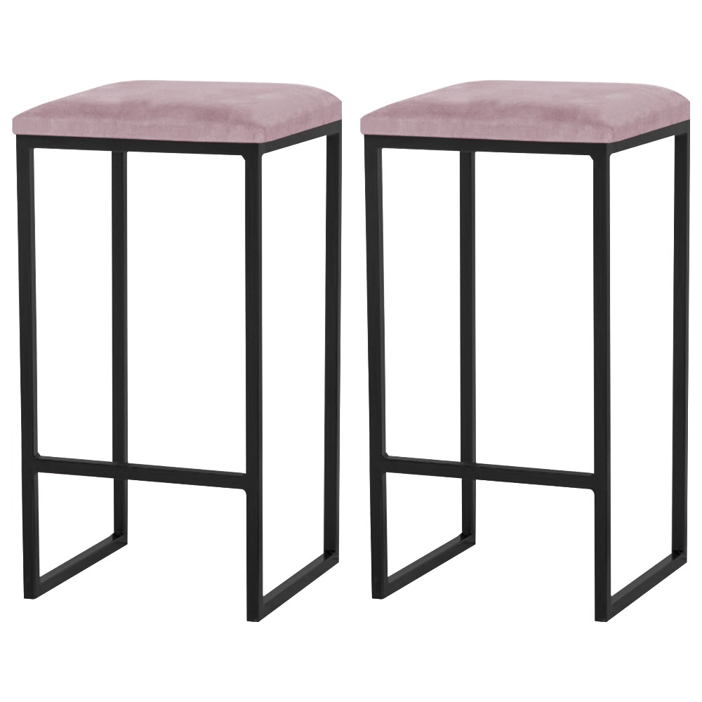 Kit 2 Banqueta Decorativa Billie Base Preta Veludo Rosê G41 - Gran Belo
