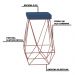 Kit 2 Banqueta Decorativa Kathy Base Bronze Suede Azul Marinho G41 - Gran Belo