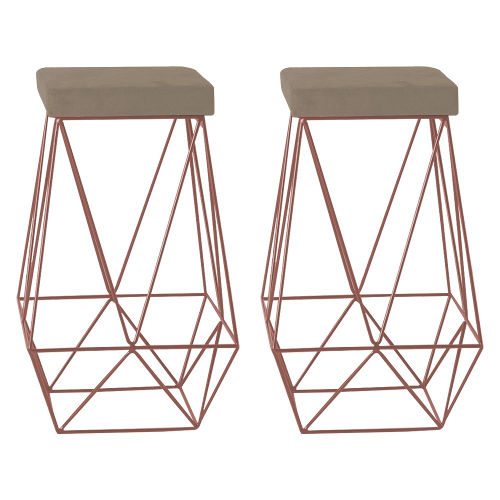 Kit 2 Banqueta Decorativa Kathy Base Bronze Suede Cappuccino - Gran Belo