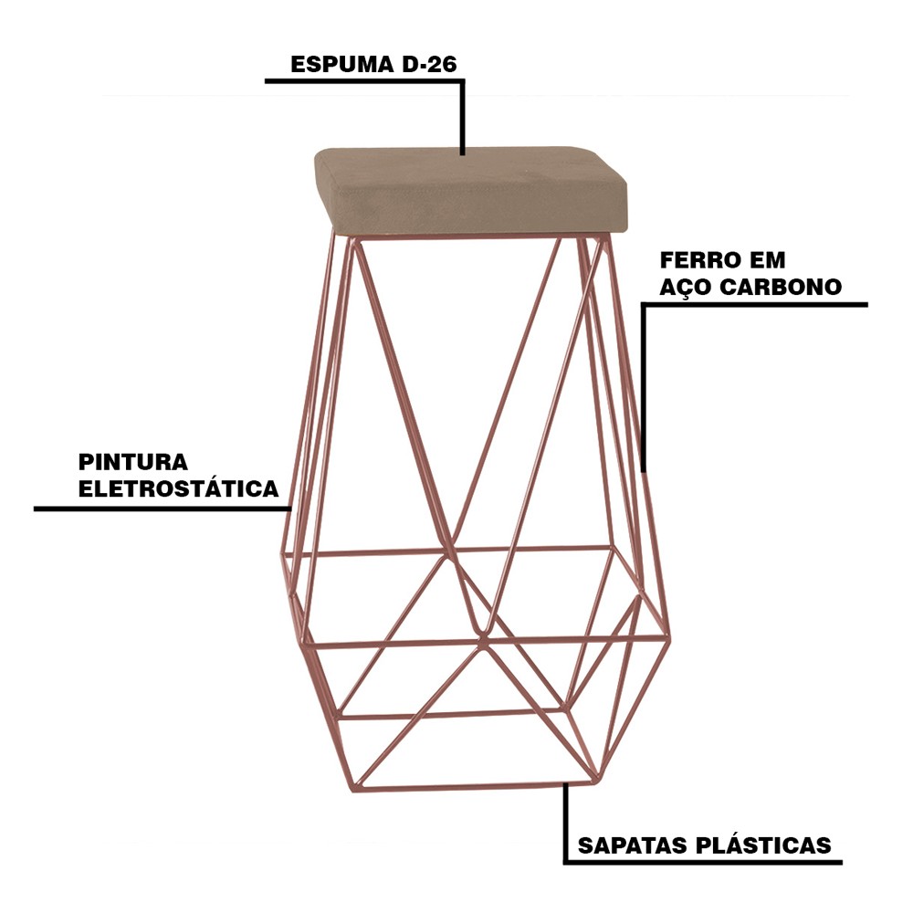 Kit 2 Banqueta Decorativa Kathy Base Bronze Suede Cappuccino - Gran Belo