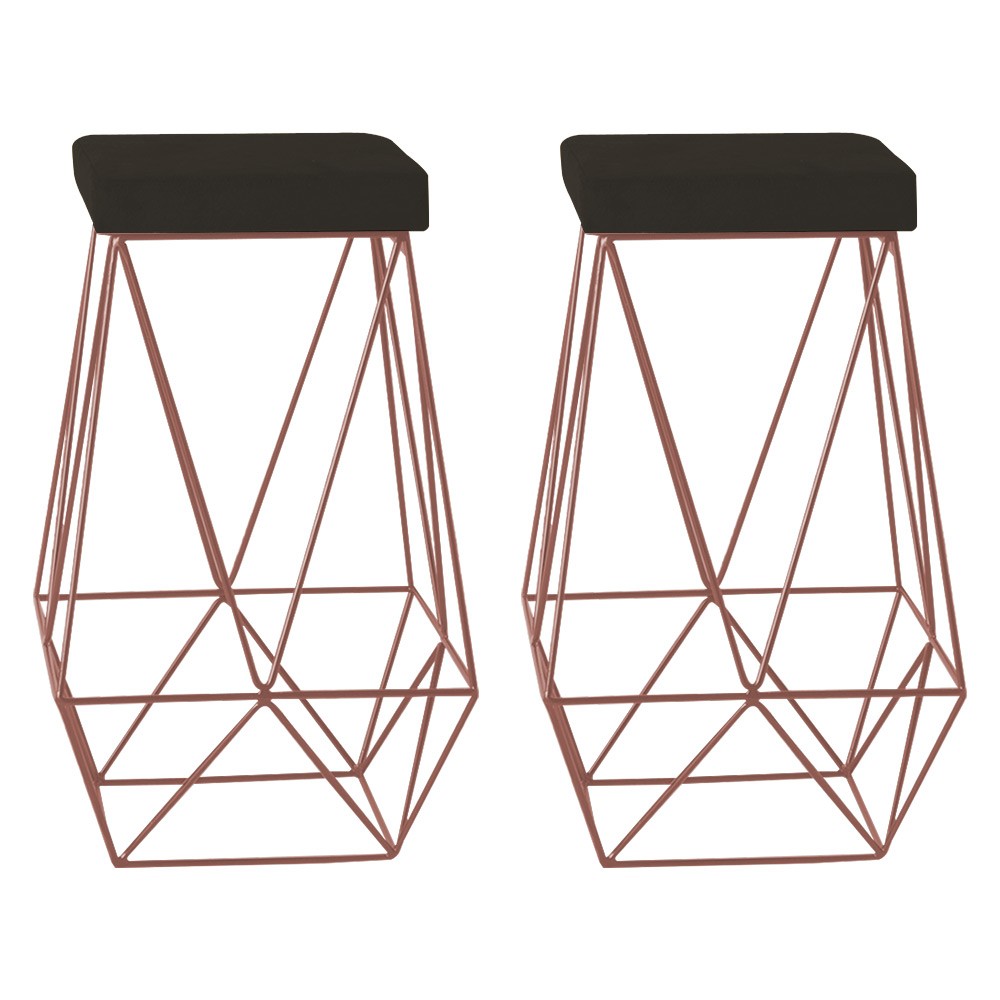 Kit 2 Banqueta Decorativa Kathy Base Bronze Suede Marrom G41 - Gran Belo