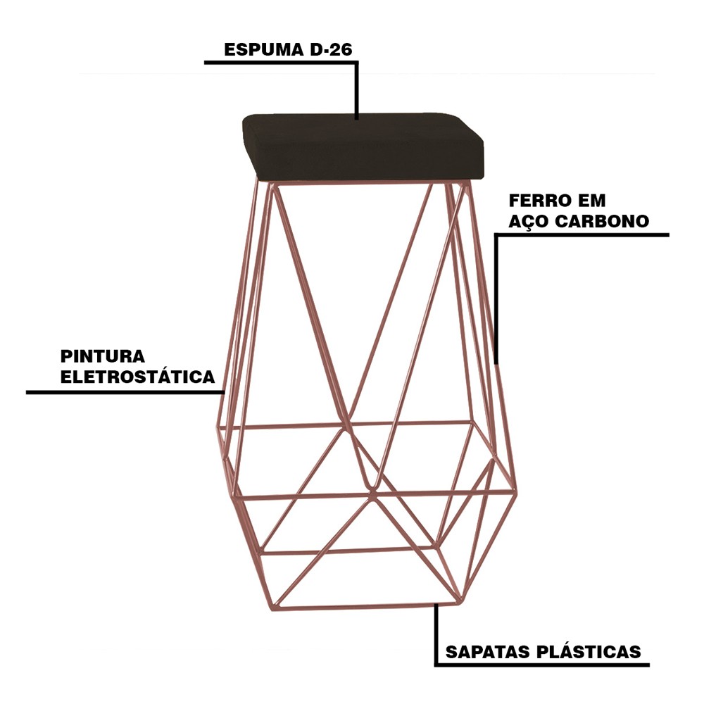 Kit 2 Banqueta Decorativa Kathy Base Bronze Suede Marrom G41 - Gran Belo