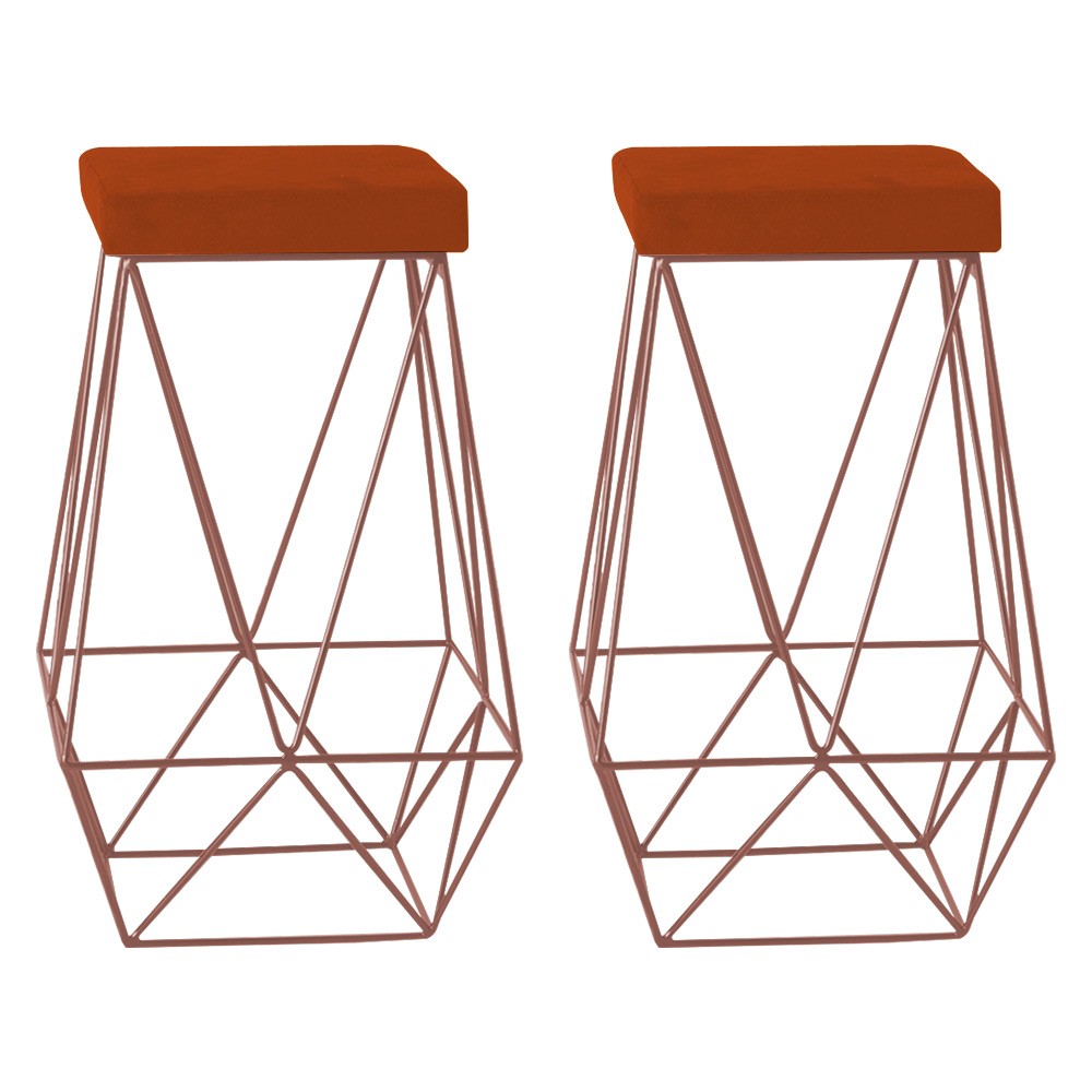 Kit 2 Banqueta Decorativa Kathy Base Bronze Suede Telha - Gran Belo