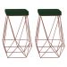 Kit 2 Banqueta Decorativa Kathy Base Bronze Suede Verde G41 - Gran Belo