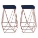Kit 2 Banqueta Decorativa Kathy Base Bronze Veludo Azul G41 - Gran Belo